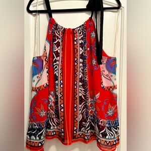 Vibrant Red Patterned Women's Top